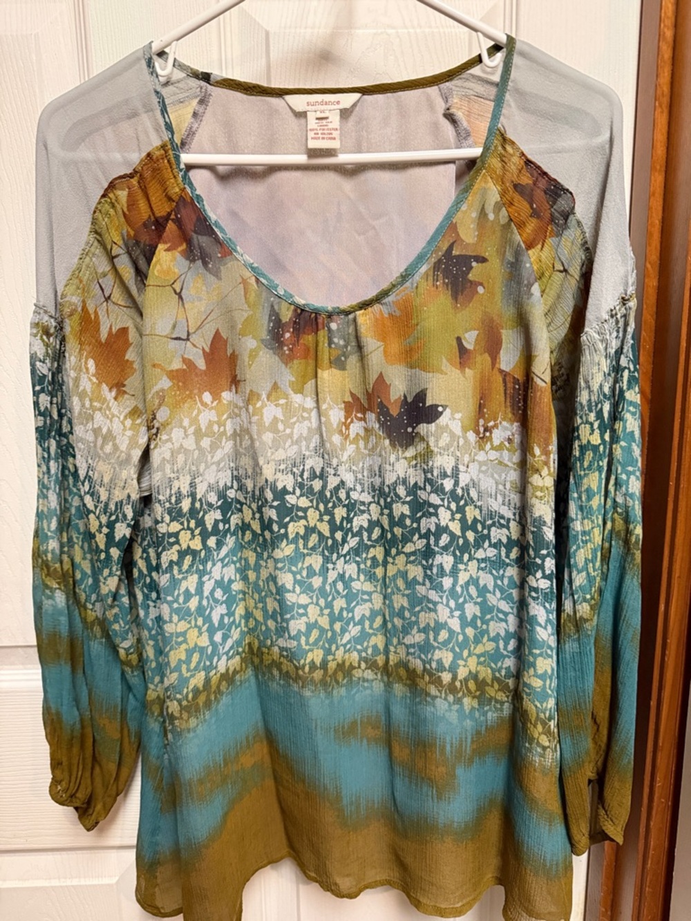 Sundance Teal and Olive Floral Ombre Mesh Sleeve Tunic